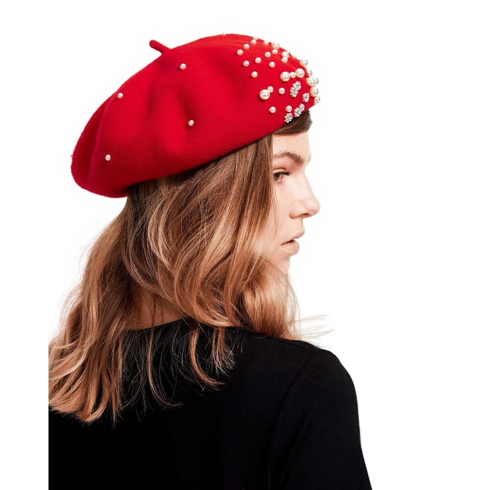 8926 Women Wool Beret Hat, Classic French Style Artist Hat, Solid Color Chic